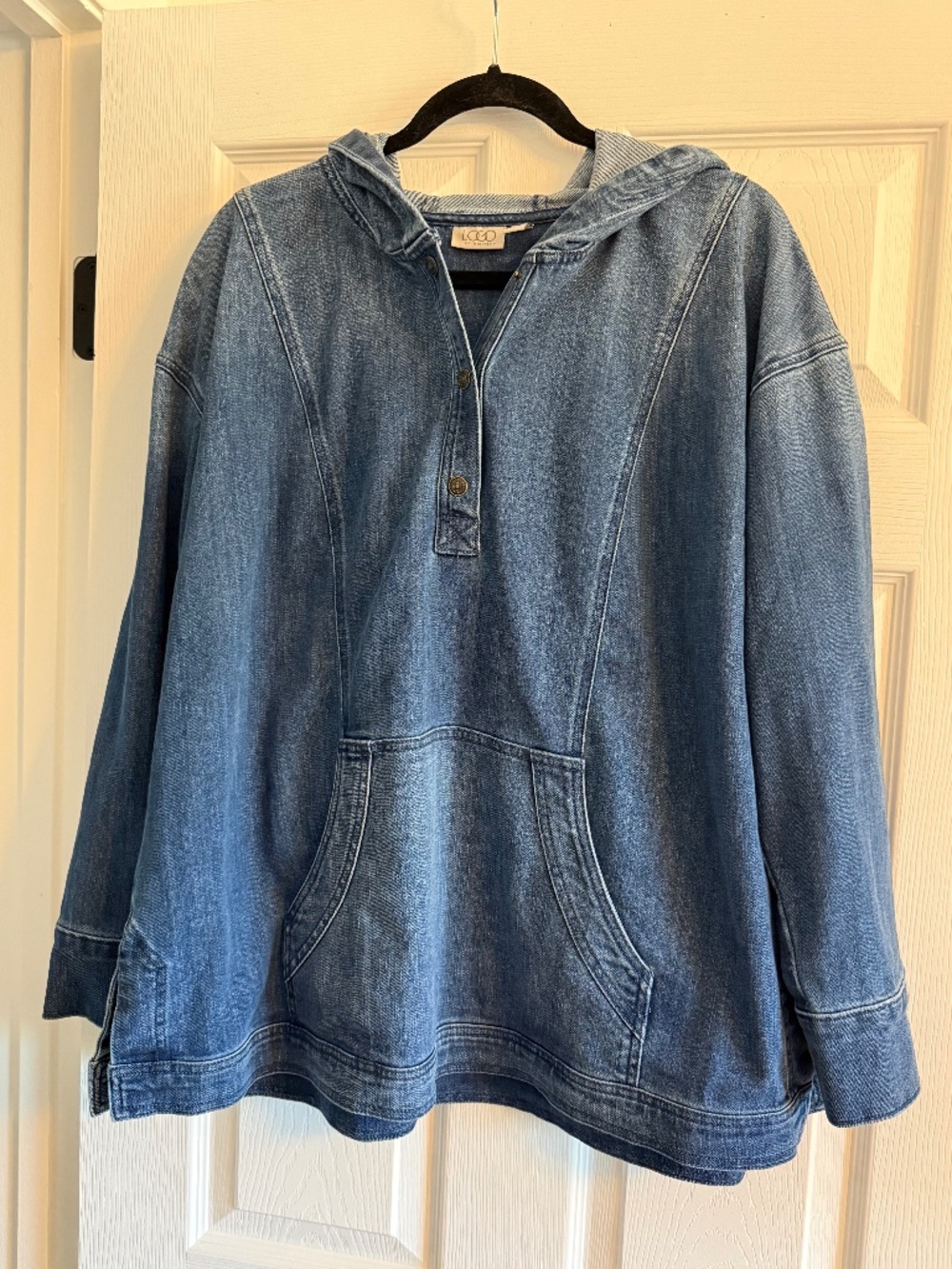 LOGO Lori Goldstein denim hoodie pullover large - Picture 11 of 11